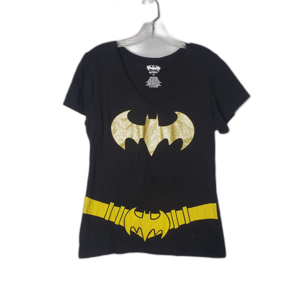 DC Comics Batman Batgirl Costume V Neck Black T Shirt Juniors Size XL